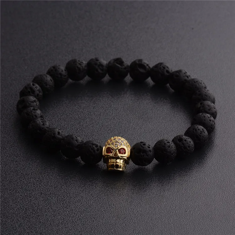 [JIMORE] Alloy Skull Head Bead Mens Bracelets 2017 New Hand Jewelry Black Lava Stone for Women Elastic Bracelet ANN781 | Украшения и