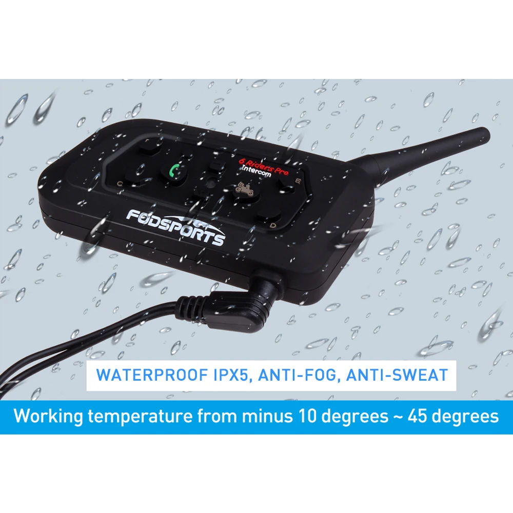 Fodsports 2шт V6 профессиональный шлем домофон мотоцикл Bluetooth гарнитура для шлема для 6 всадников BT беспроводное переговорное устройство домофон