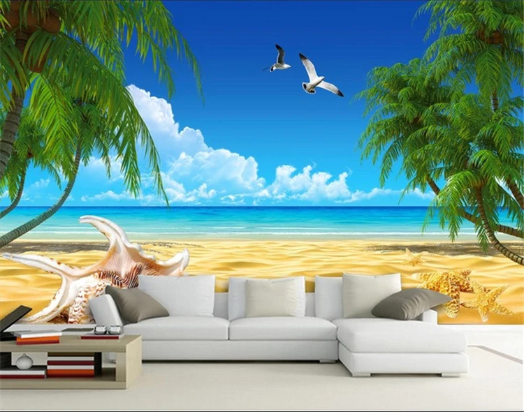 

Photo wallpaper Seaview coconut conch wallpaper TV backdrop decorative painting mural