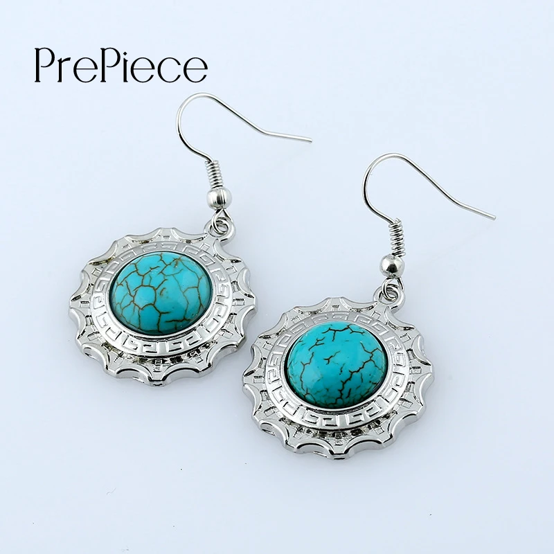 Prepiece New Green Stone Geometric Round Drop Earrings Fish Hook Vircle Dangle For Women Earings Fashion Jewelry PE0778 | Украшения и