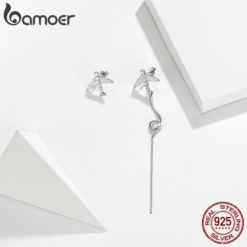 Bamoer, дизайнерские серьги с самолетом, Ammystery, для женщин, AAA, кубический цирконий, серьги, 925 пробы, серебро, модное ювелирное изделие, BSE142