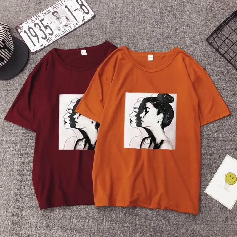 Новая модная футболка для женщин весна/лето девочек с принтом короткий рукав