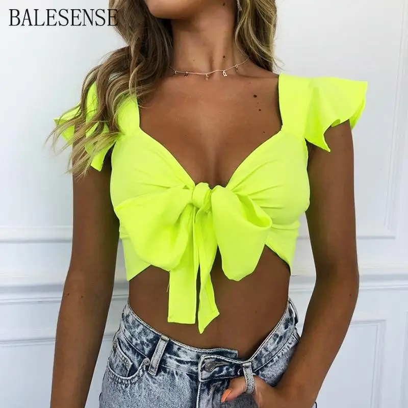 Оборки Бандаж с v-образным вырезом пикантные Топы 2019 летние женские модные