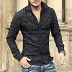 Черная джинсовая рубашка Для мужчин брендовые Длинные рукава стенд воротник Для мужчин рубашка с цветочным узором печати случайные slim fit camisa социальной masculina S2002