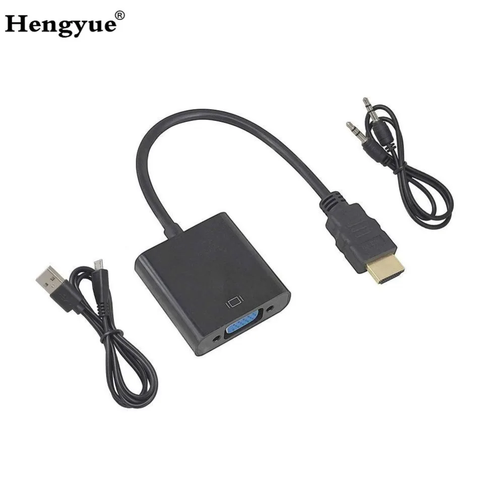 HDMI в VGA с аудио кабелем и дополнительным адаптером питания USB позолоченный