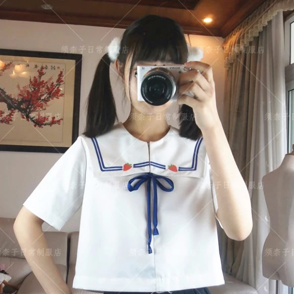 С вышивкой в виде ягод клубники теплые штаны Летние японская школьная форма