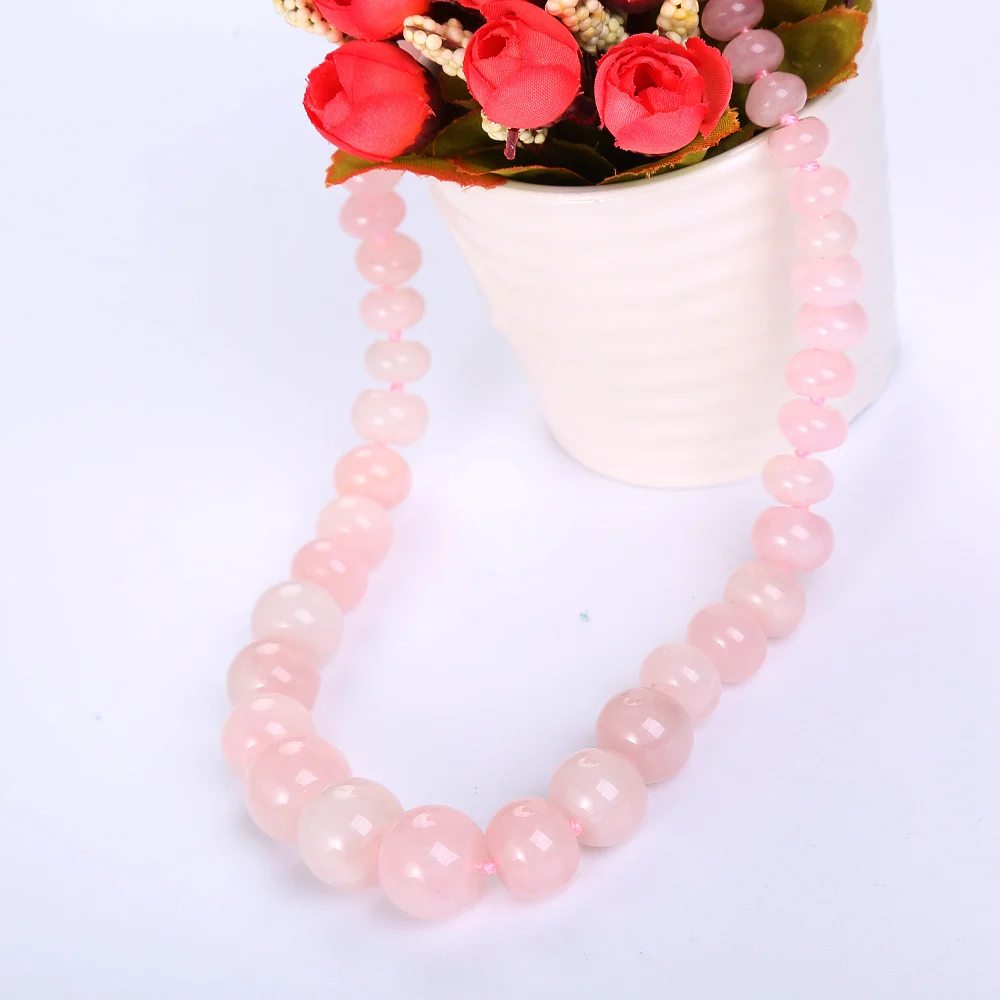 

Natural Rose Crystal Rose Quartz Stone Round Beads Rainbow Woman Necklace Choker Charm Fine Jewelry Vintage Women Fine Jewelry
