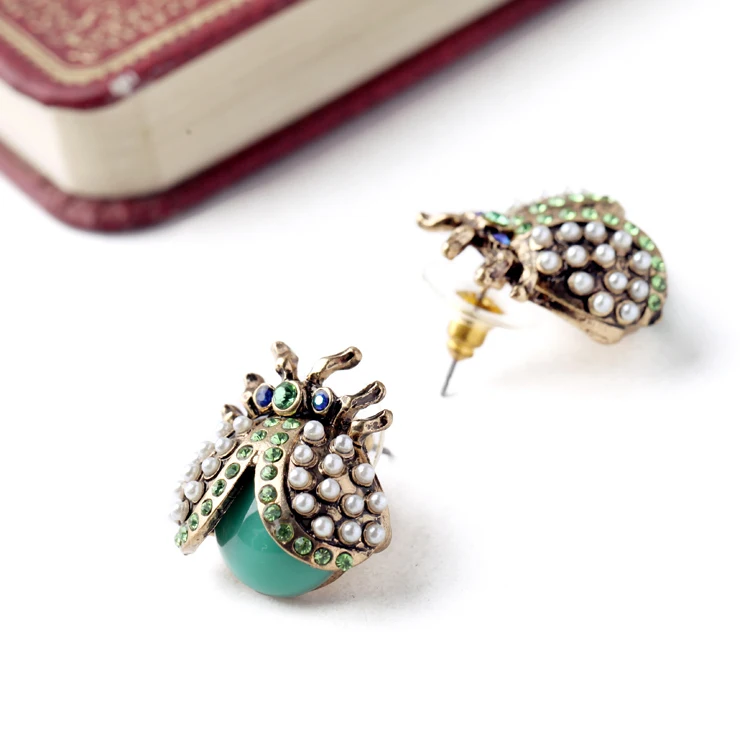Серьги гвоздики золотого цвета с божьей коровкой|colorful stud earings|stud earringsearings with animals |