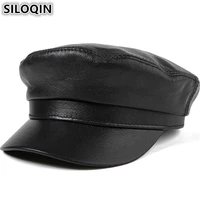 siloqin high quality flat cap for men women genuine leather hat sheepskin army military hats autumn winter brands leather caps