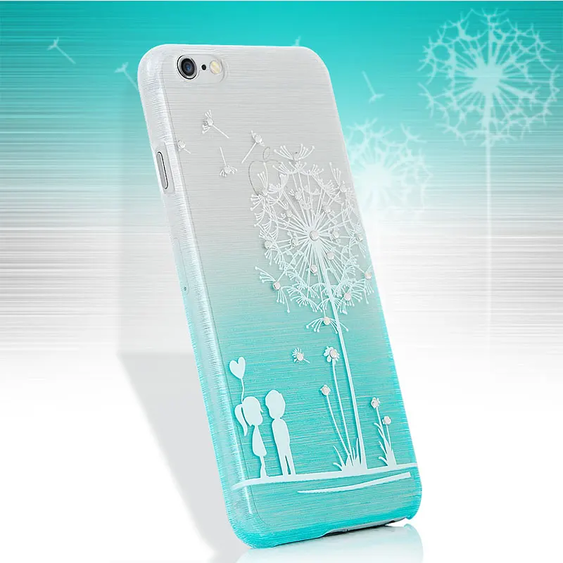 YOKIRIN [Luxury] Handmade Bling Crystal Diamonds Dandelion Design Brushed Metal Hard Plastic Cover Case for iPhone 6 / Plus |