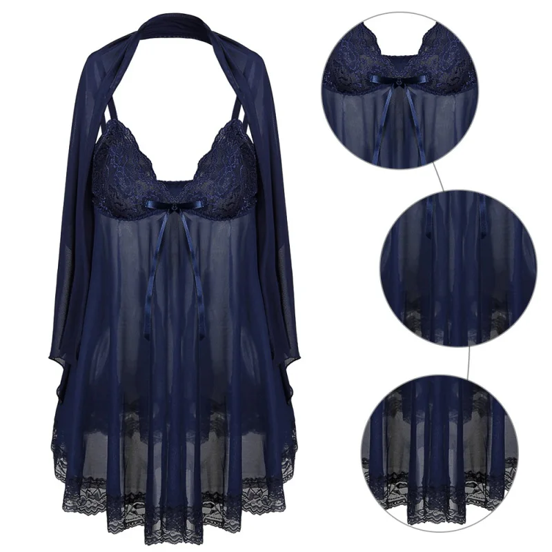 3 pcs/set Sexy Lingerie Babydoll Nightdress Dress Sleepwear Lace nightwear Robes Nightgowns Ladies Underwear | Женская одежда