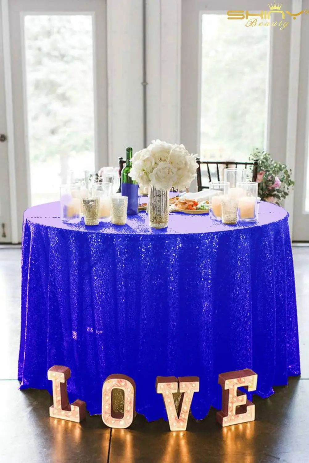Royal Blue Color ShinyBeauty скатерти с пайетками ткань цвета слоновой кости 96 вкл круглая скатерть, вечерние блестящие сетчатые скатерти с пайетками ткань мерцающий стол Linens-x9416 - Цвет: Royal Blue Color