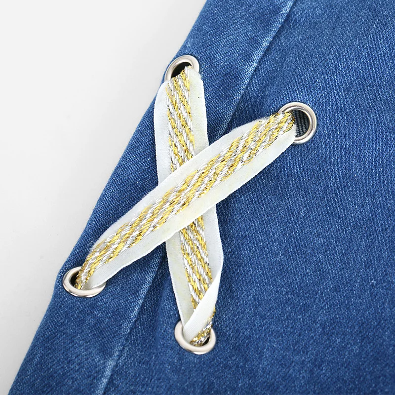 LEIJIJEANS Новое поступление летние размера плюс модные с дырками на шнуровке бантом