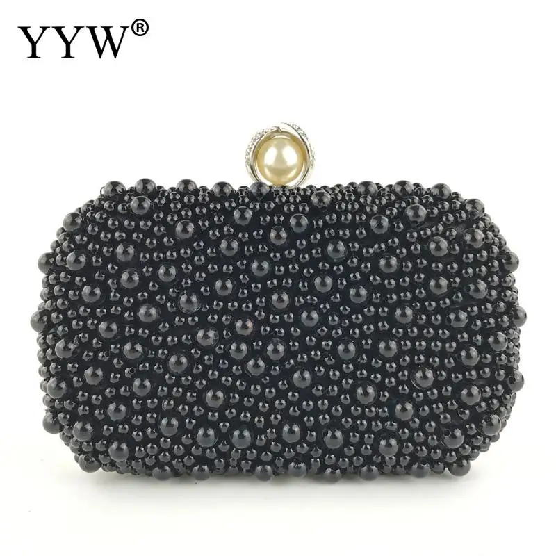 Черный пластиковый жемчужный клатч для женщин 2019 Банкетная свадебная сумочка и