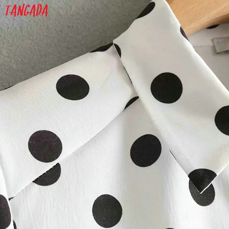 Tangada корейские шикарные женские рубашки в горошек блузки Короткие стильные ретро свободные женские короткие топы с рукавами-фонариками XN233