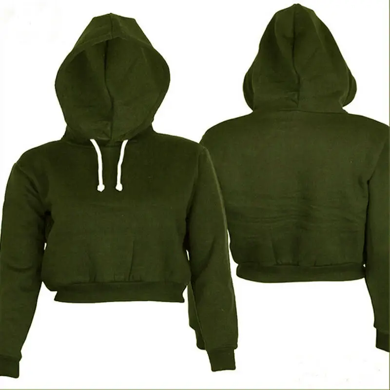New Womens Solid Plain Hangover Crop Top Hooded Full length Sleeves Hoodie Sweatshirt