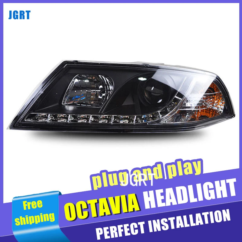 Автомобильный Стайлинг фар в сборе 2006-2009 для Skoda Octavia douleu Angel Eye светодиодный DRL Объектив двойной луч H7 hid комплект с 2 шт