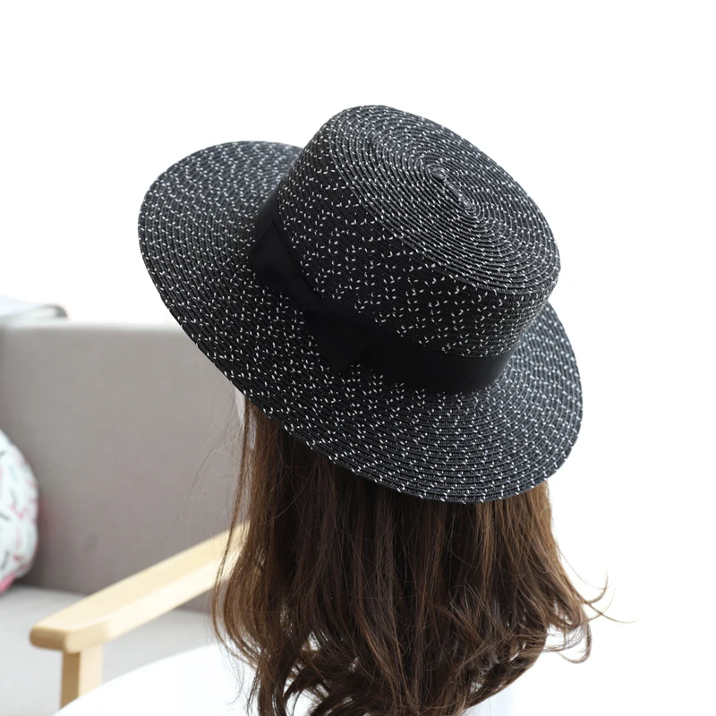 

summer new retro braided flat head straw hat lady wide eaves sunscreen sun hat