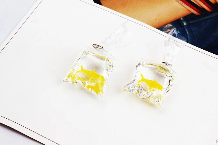 Trendy New 3D Plastic Acrylic Gold Fish Bag Shape DIY Jewelry Charms Ornament Accessories Material Earring Floating Charm Craft | Украшения
