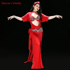 Женский костюм для танца живота, комплект из 4 предметов, бюстгальтер + халат + повязка на голову + пояс + трусы