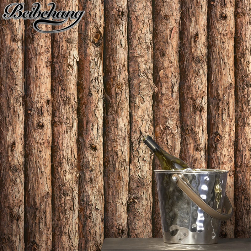 beibehang PVC wallpaper modern Chinese imitation wood tree wall skirt bar tea personality 3D background | Обустройство дома
