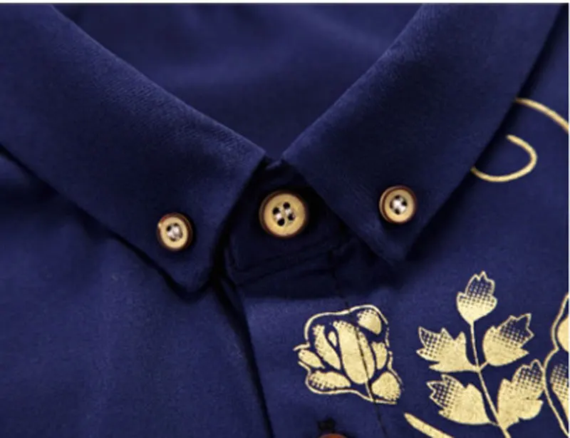 Модный Рисунок Золотая Роза мужская рубашка на кнопках 2018 облегающая с длинным