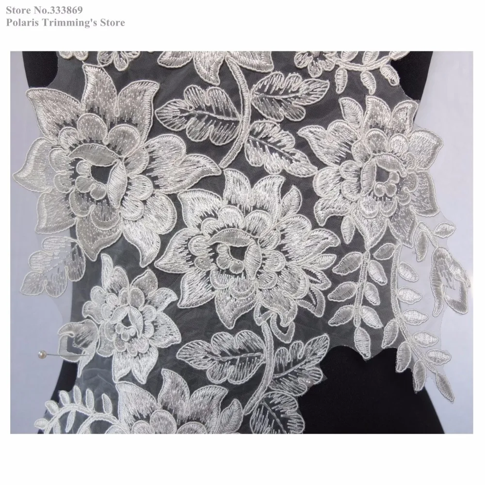 Newest Cream/Ivory/Offwhite Flower Embroidery Lace Appliques Collar Dance Dress Costume DECOR Wedding Bridal Accessories PBNC86M | Дом и сад
