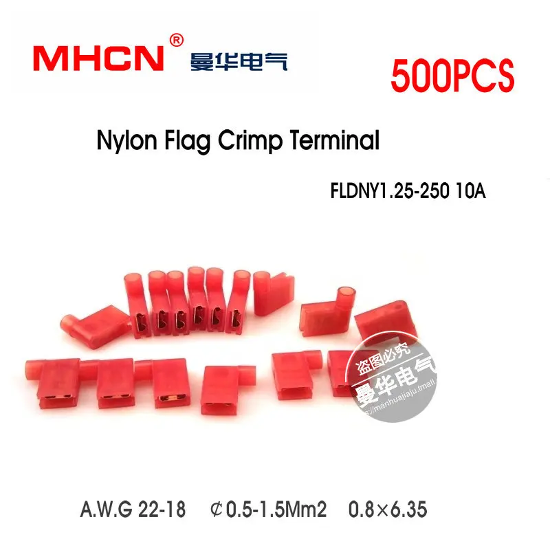 A.W.G22 18 нейлоновый флаг изолированный обжимной клеммный разъем FLDNY1.25 250 10A 500