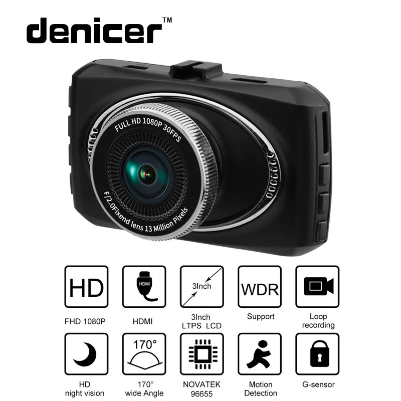 Denicer Видеорегистраторы для автомобилей Dashcam Full HD 1080p видео Регистраторы