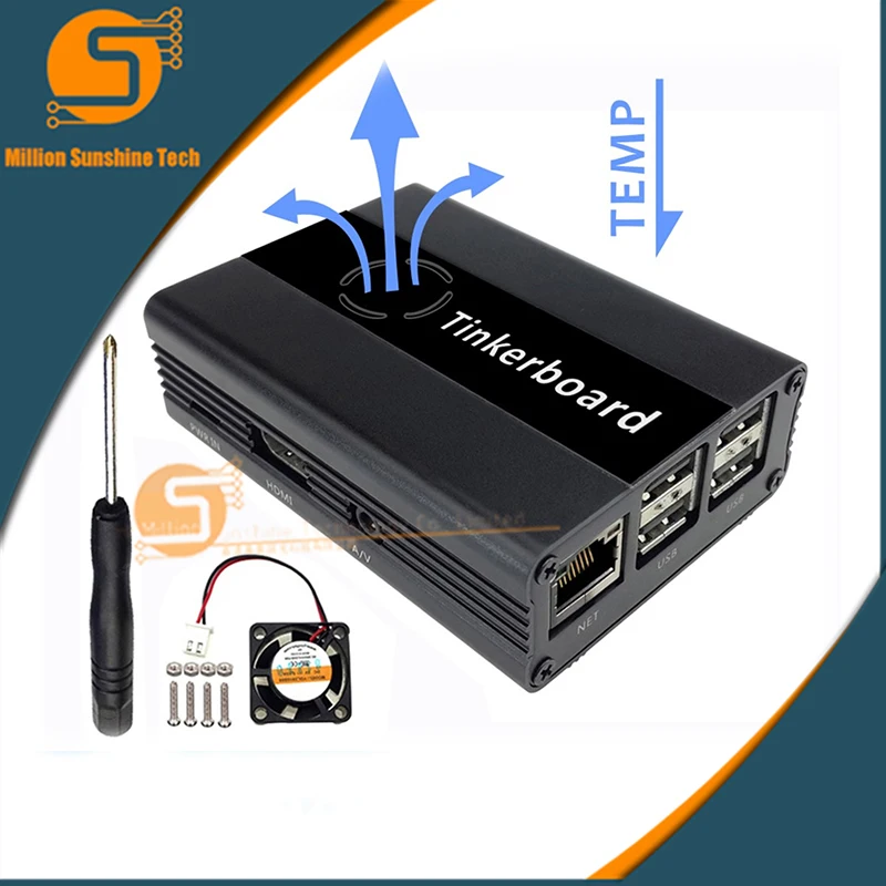 Алюминиевый Чехол для платы Tinker с вентилятором+ черный чехол для ASUS SBC
