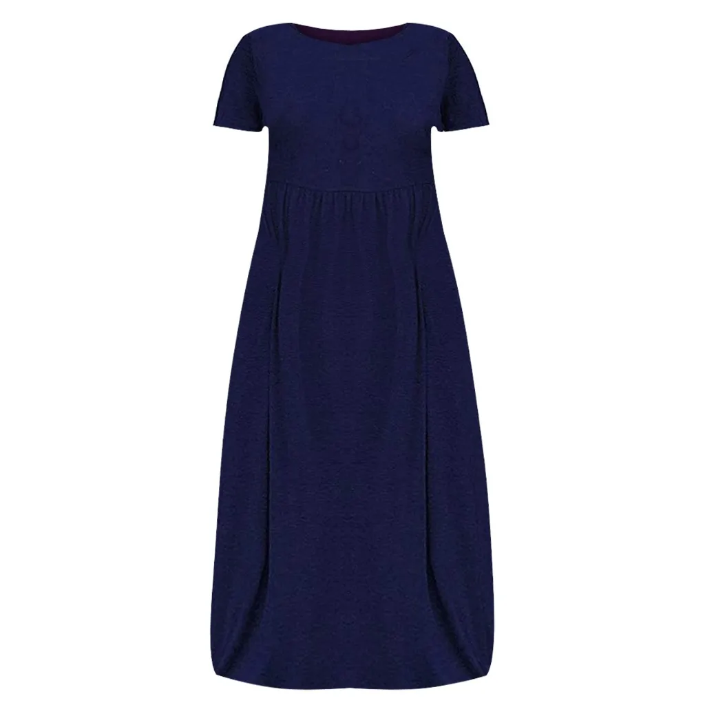 2019 New Fashion Large Size Loose Casual Dress women's Solid Color short sleeved Summer Dresses Plus Size|Женские платья| |