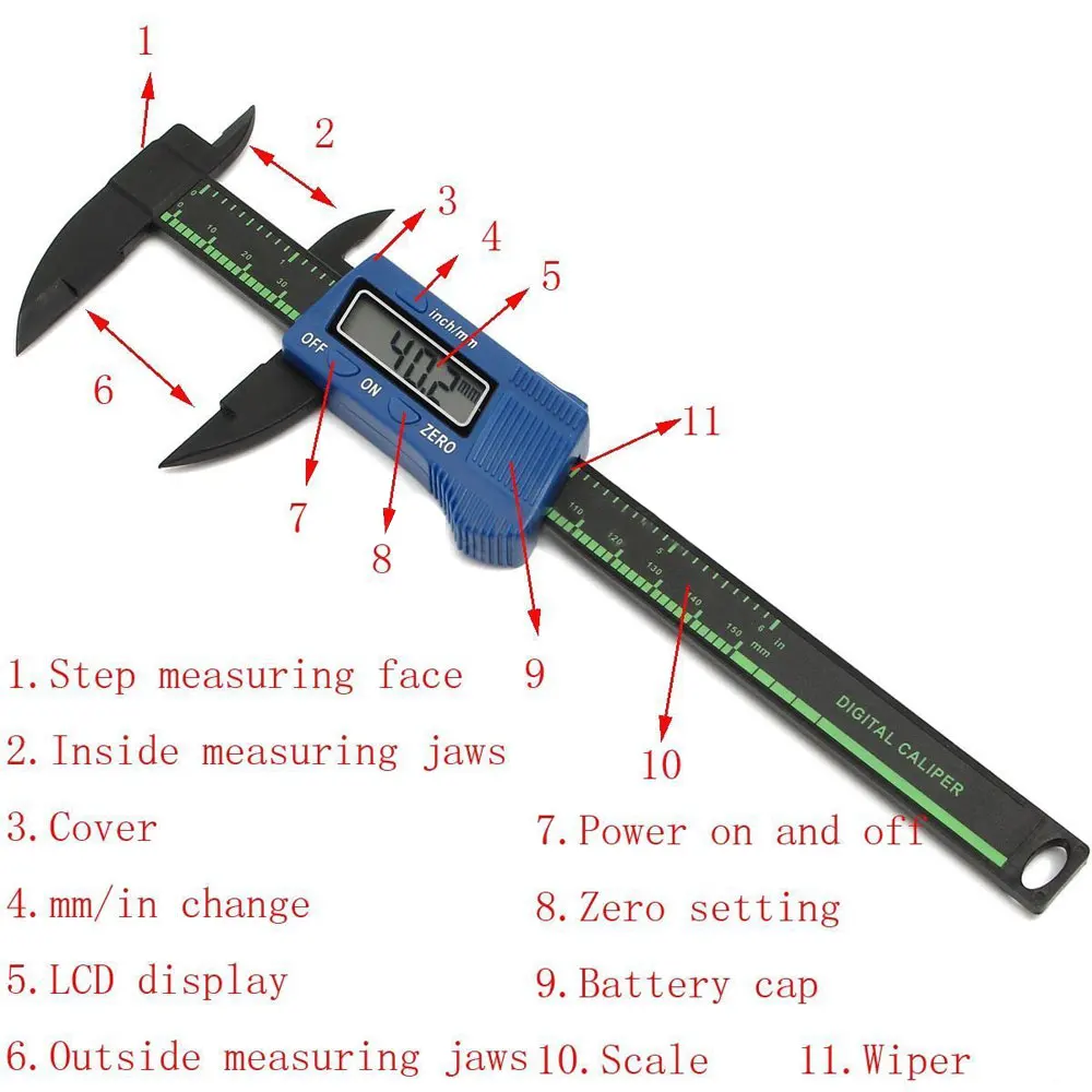 

LCD Digital Gauge Carbon Fiber Vernier Caliper 150mm 6inch Micrometer Tool