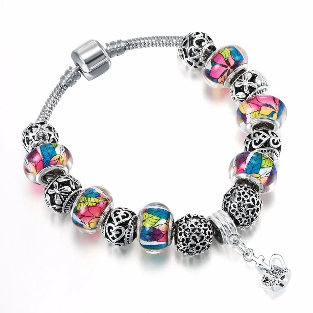 Kinitial Fashion Heart Butterfly Bead Charm Bracelet Colorful Beads Fit Women Bracelets &amp Bangles Cuff Jewelry | Украшения и
