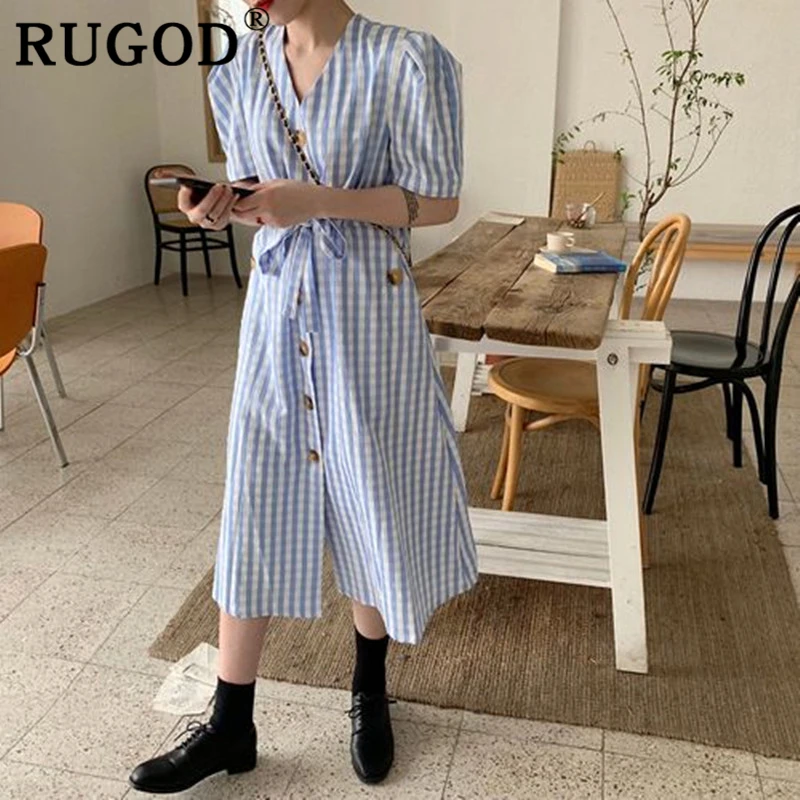 RUGOD элегантный место на пуговицах длинное женское платье Модные V образным