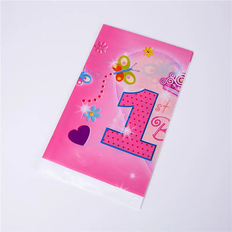 Pink Kids 1st Birthday Party Decorations Paper Plate Napkins Cup Flag Party Supplies Disposable Tableware Set Baby Shower Favor - Цвет: Table Cloth 1 Pcs