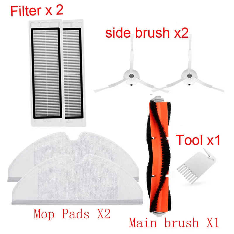 

8pcs/lot Vacuum Cleaner Part Kit Side Brush HEPA Filter Main Brush Mop Cloths replacements for Xiaomi Roborock S50