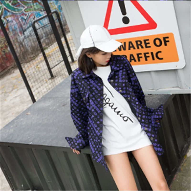 

Vintage Yellow Spring Print Denim Jacket Women Loose Regual Fashion Solid Denim Jacket Plus Size 2019