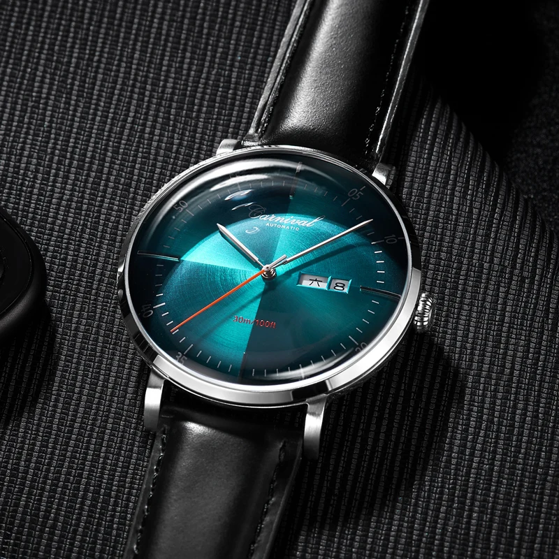 Carnival Automatic Mechanical Watch Men Leather Strap Mens Watches Top Brand Luxury Waterproof Wristwatches montre homme 8894G | Наручные
