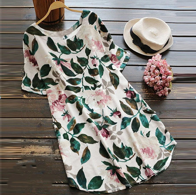 Женское платье с цветочным принтом Boho мини-платье коротким рукавом Повседневное