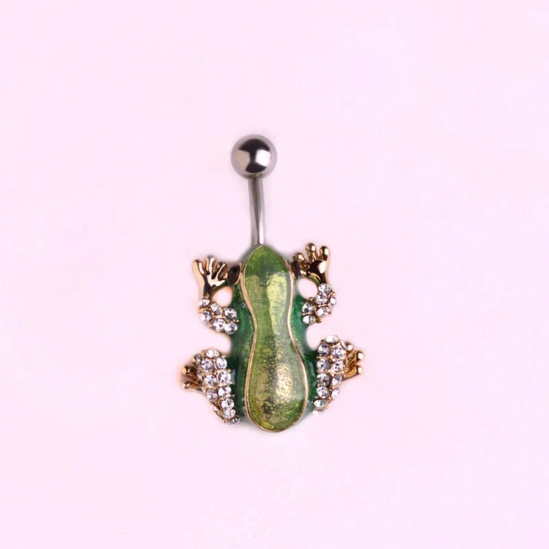 Модное с зеленым кристаллом кольцо лягушка пупка аксессуар для пирсинга кольца