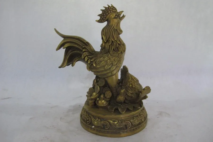 Китайская медная монета Yuanbao Петух Курица семья счастливый фэн шуй Статуя |