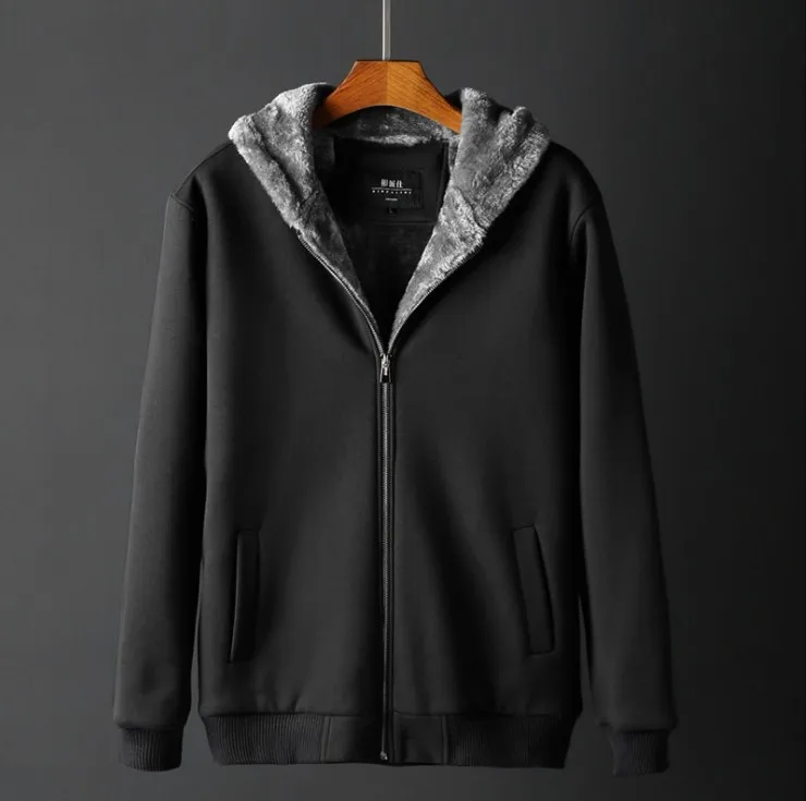 Черный Autumn Winter Thick Warm Plus Size Hoodies Men Long Sleeve Velvet Casual Sweatshirt Jacket Mens Hooded Zipper Coat Xl5104 - Цвет: Черный