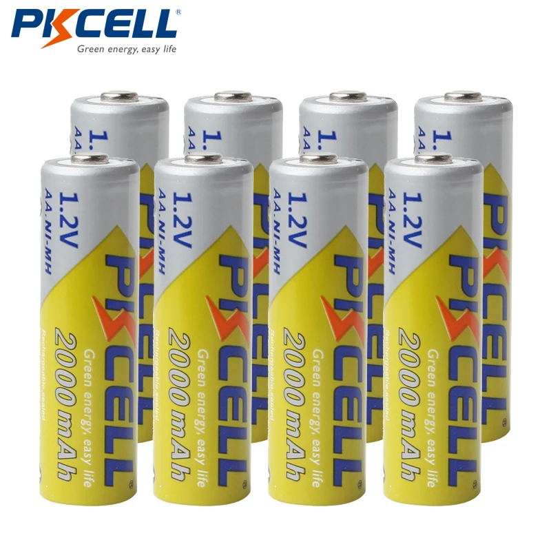 

8Pcs/lot PKCELL AA Batteries NI-MH 2A 2000mAh 1.2V AA Rechargeable Battery Bateria Baterias AA NIMH batteries for flashlight