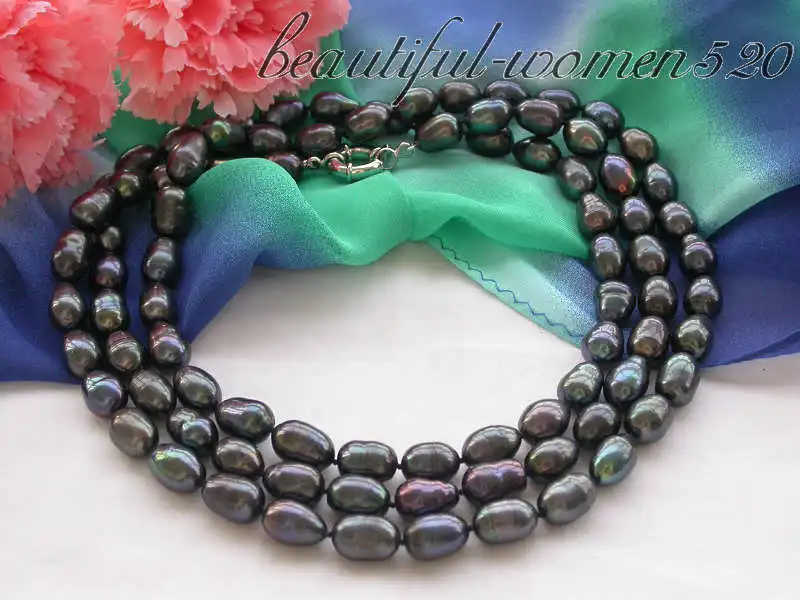 

Z4148 50" 13mm rice black Freshwater cultured pearl necklace