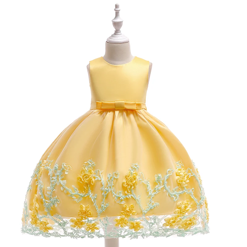 Retail Appliques Beauty Little Princess Party Gown Dress With Big Bow Floral Elegant Girls Birthday Wedding L1845 | Детская одежда и