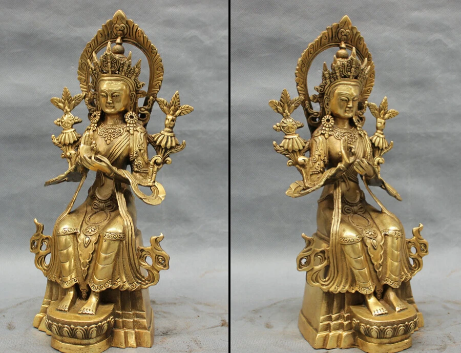 12 дюймов тибетская латунная буддистская статуя Будды Maitreya Kwan-Yin GuanYin богиня тара 29