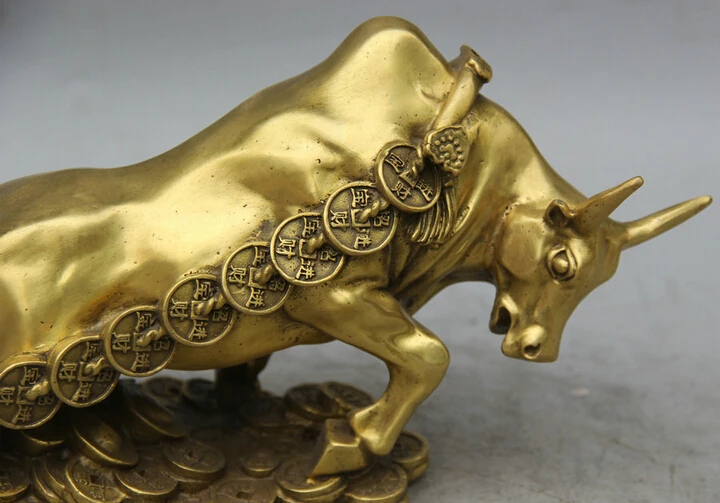 JP S62 14 &quotКитайская латунь богатство деньги Дракон бык Oxen draw вагоны Сокровище Чаша