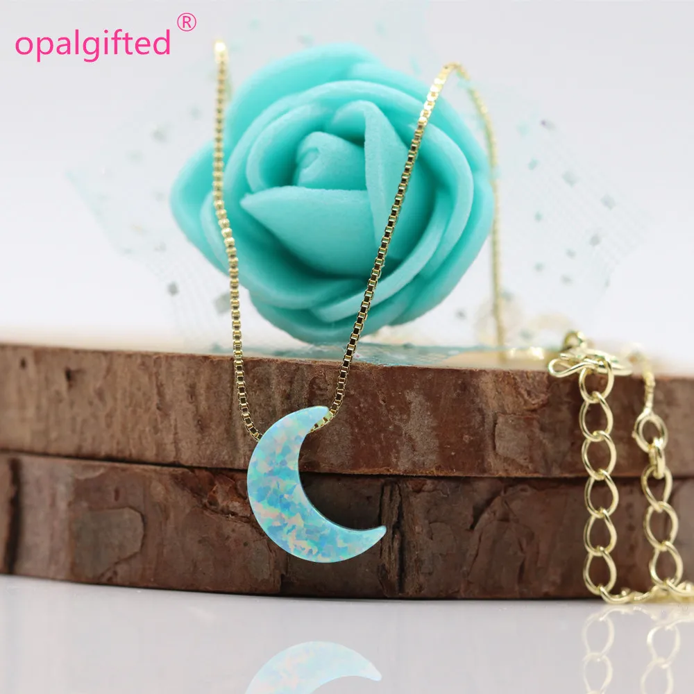 1pc New Fashion Opal Moon Crescent Pendant Necklace With 925 silver For Women Girl Cute Lovely Minimalism Jewelry many colors | Украшения и