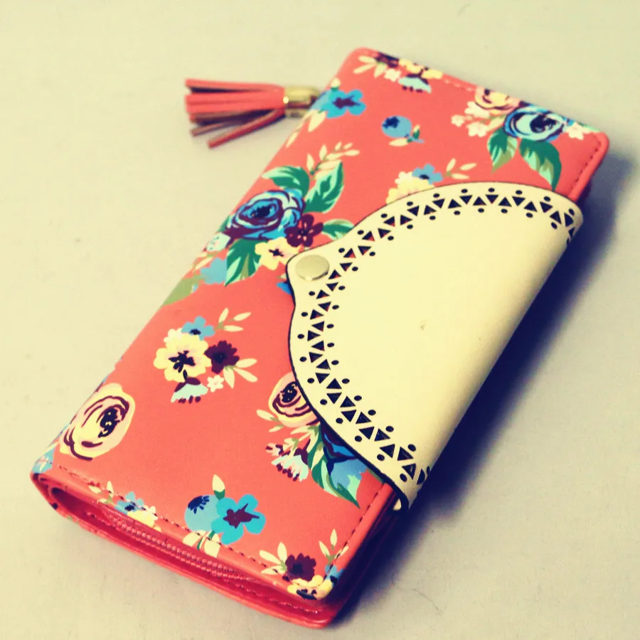 Functional Vintage PU Wallet Small Floral Printadorable Long Envelope Shaped Ladies Fashion Money Card Purse Casual Clutch | Багаж и сумки