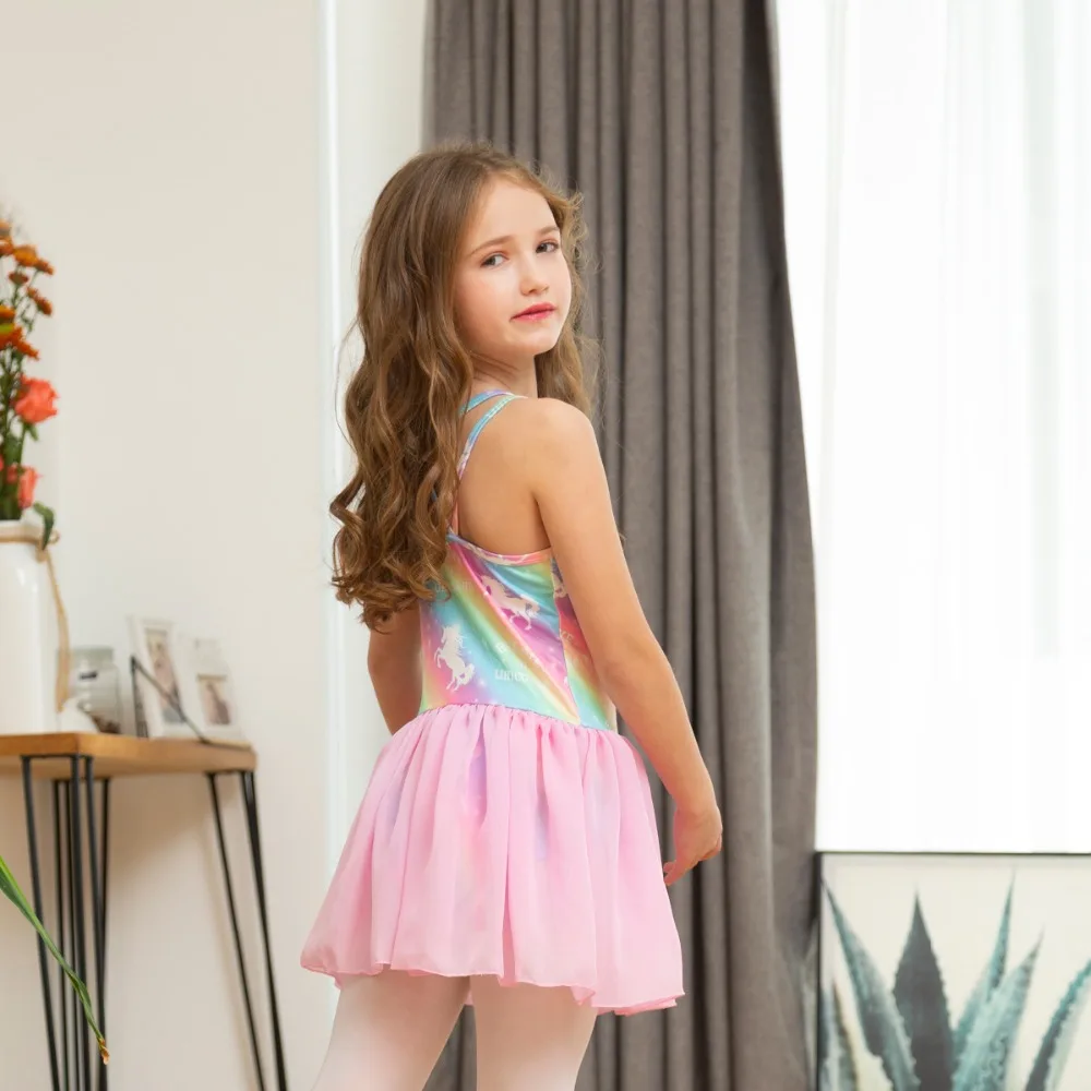 Girl Rainbow Unicorn Sleeveless Girls Dress for Dance Ballet Costumes Kids Ballerina Bodysuit Dancewear Children's Clothing | Детская